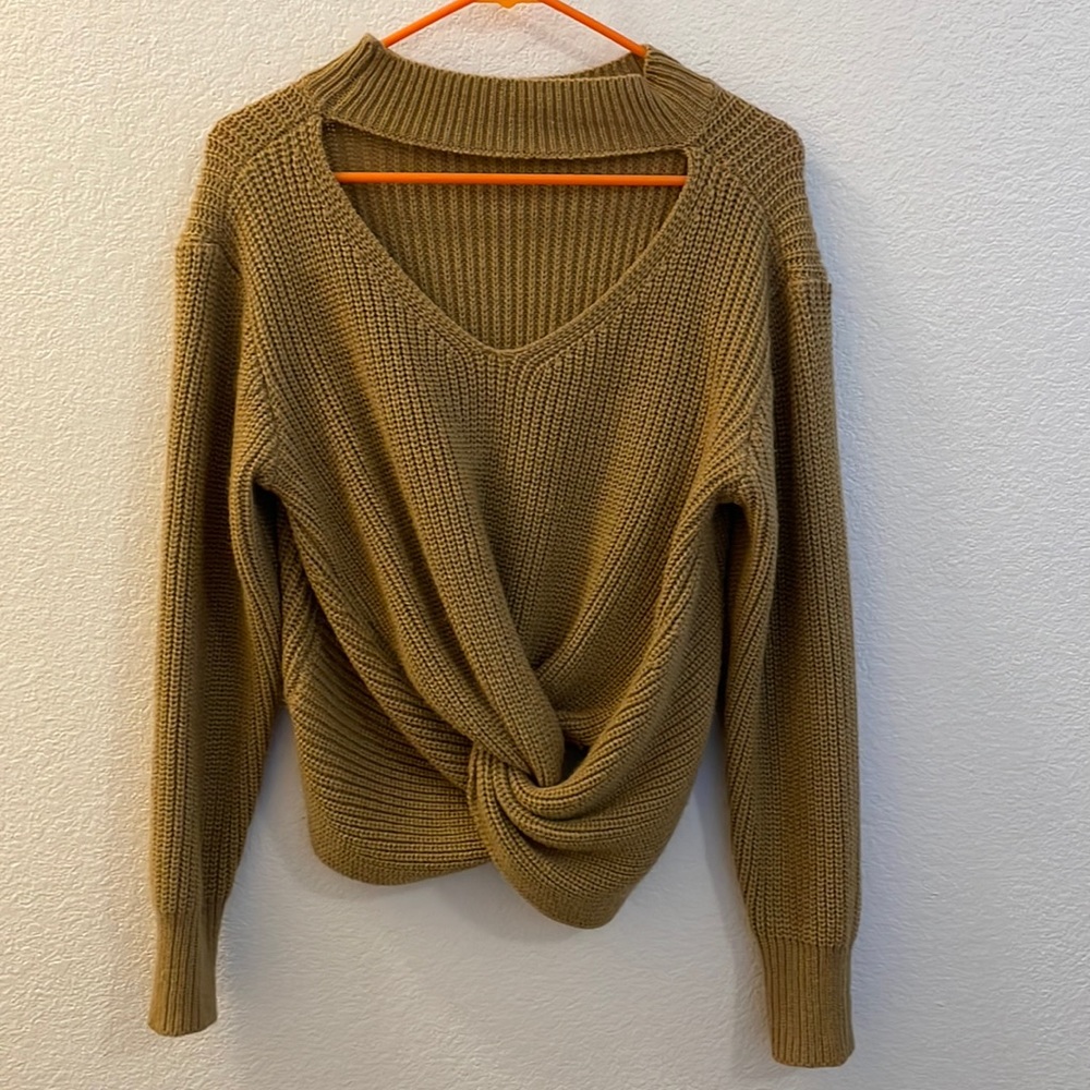 Zaful women’s cold shoulder sweater twist knot V neck  pull over sweater